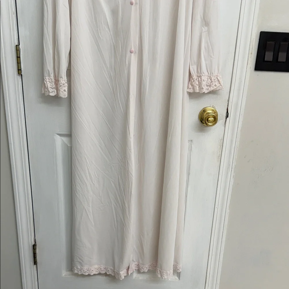 Vintage Shadowline Romantic Lace Nightgown Robe Blush Pink Maxi Lingerie Dress